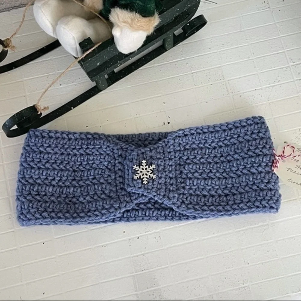 2/$49 Handmade Extra Soft Ear Warmer Periwinkle Blue Purple Snowflake Winter